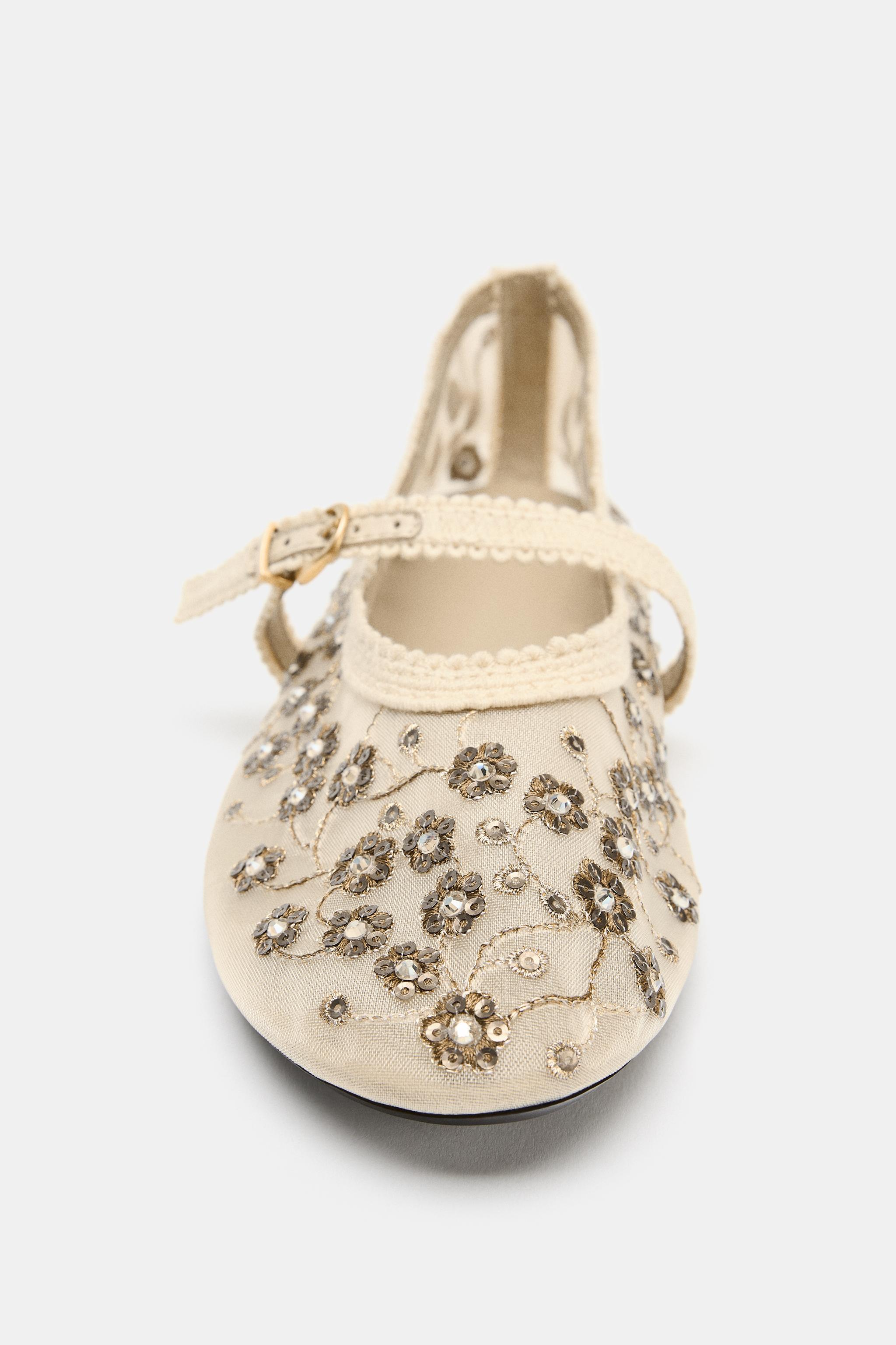 MESH BALLET FLATS WITH RHINESTONES